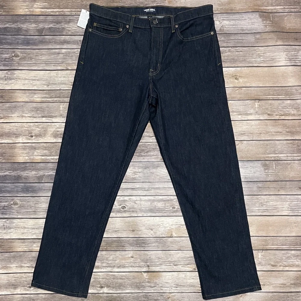 Lands End Dark Wash Mens Traditional Fit Square Rigger Jeans NWT 36 Tapered